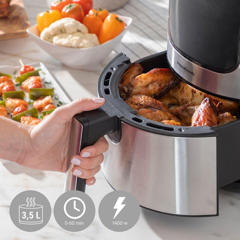 🔥¡Oferta Limitada, Corre!⚡Freidora de Aire InnovaGoods Fryinn 3500 Negro 1400 W 3,5 L Acero Inoxidable